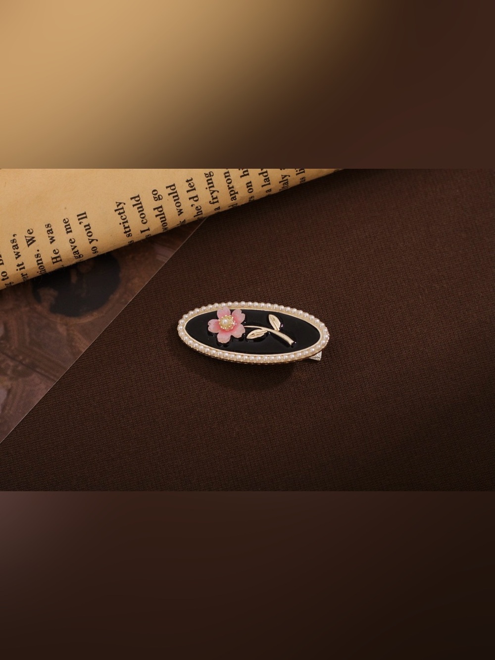 Pink Flower Pearl-Trim Oval Brooch - Women Jewelry